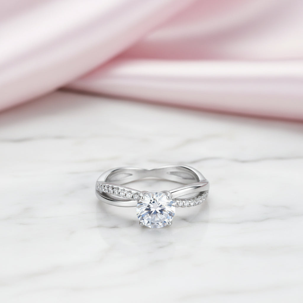 1.5 Ct Round Diamond Option Double Twisted Band Engagement Ring-Black Diamonds New York
