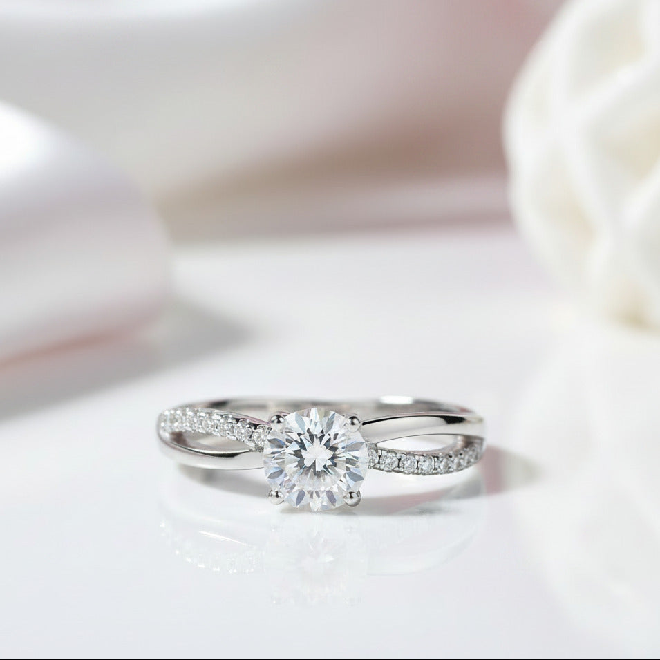 1.5 Ct Round Diamond Option Double Twisted Band Engagement Ring-Black Diamonds New York