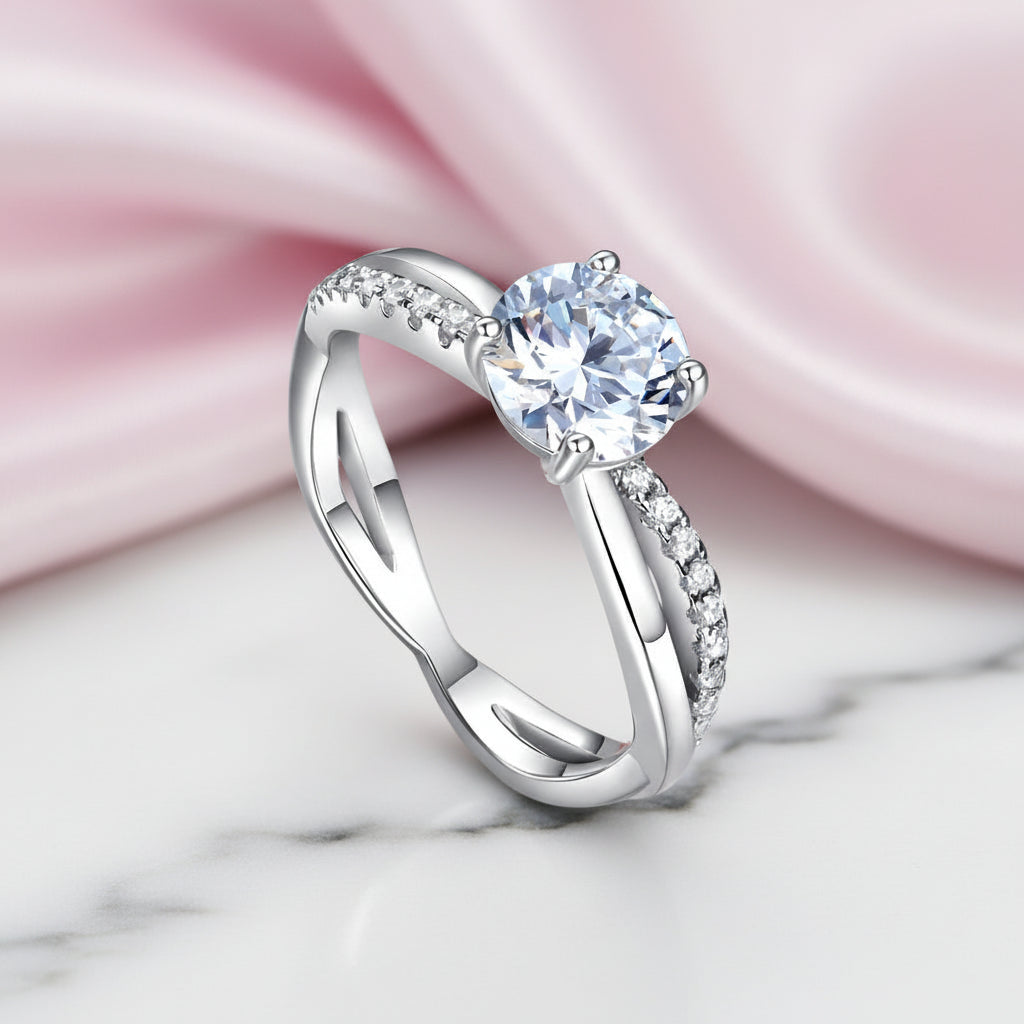 1.5 Ct Round Diamond Option Double Twisted Band Engagement Ring-Black Diamonds New York