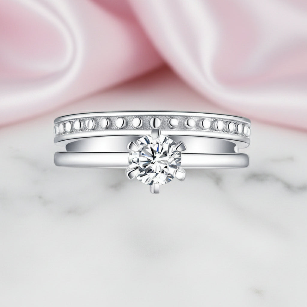 Solitaire Diamond Option Engagement Ring with Beaded Band Set-Black Diamonds New York