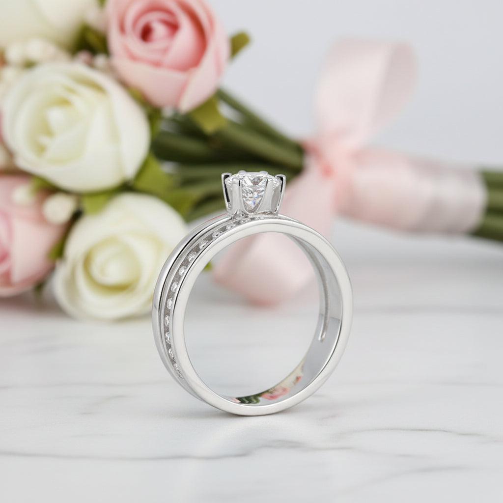 Solitaire Diamond Option Engagement Ring with Beaded Band Set-Black Diamonds New York