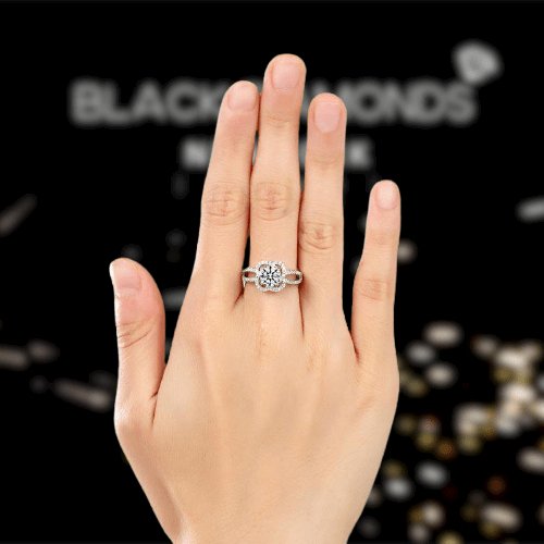 Created Diamond Floral Engagement Ring 1 Ct - Black Diamonds New York