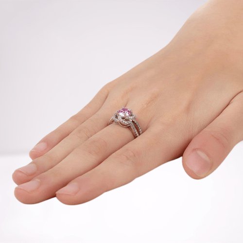 Created Diamond Floral Engagement Ring 1 Ct Fancy Pink-Black Diamonds New York
