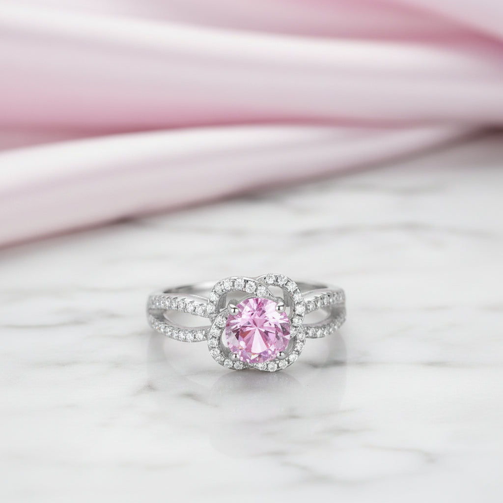 Fancy Pink 1.0Ct Diamond Option Floral Split Shank Engagement Ring-Black Diamonds New York