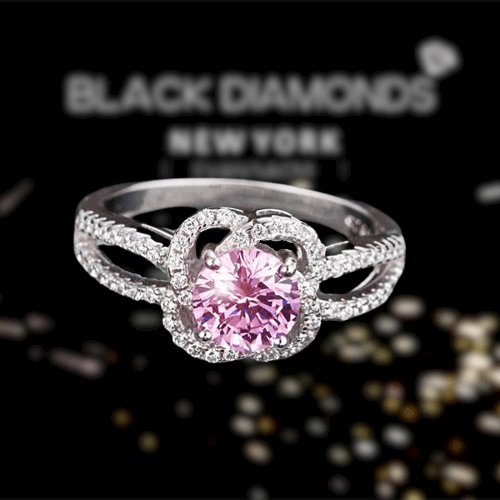 Created Diamond Floral Engagement Ring 1 Ct Fancy Pink-Black Diamonds New York