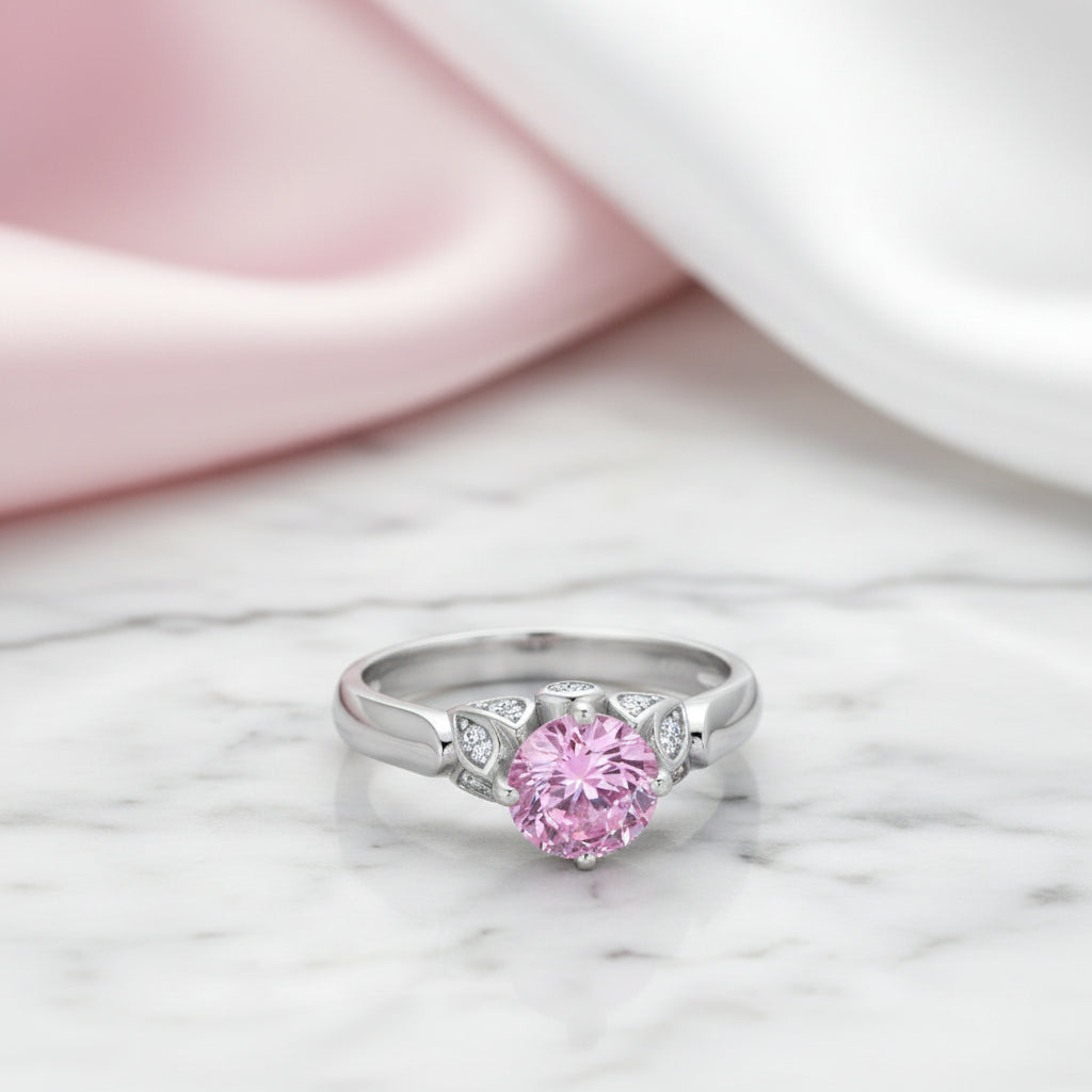 Fancy 1.25 Ct Pink Round Diamond Option Flower Engagement Ring-Black Diamonds New York