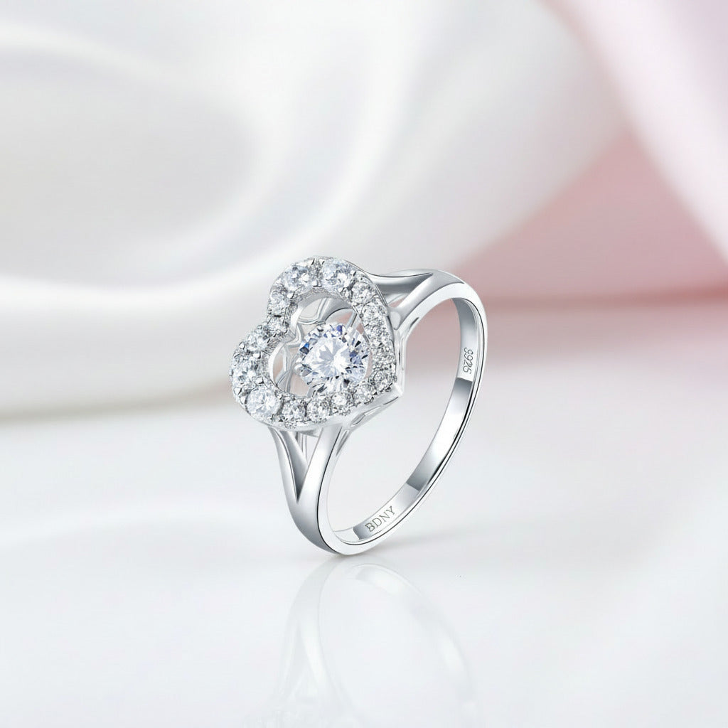 Heart Shaped Halo Round Diamond Option Engagement Ring-Black Diamonds New York