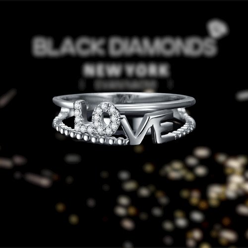 Created Diamond LOVE Ring Band-Black Diamonds New York