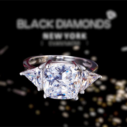 Created Diamond Luxury Cushion Cut Ring 4 Carat-Black Diamonds New York