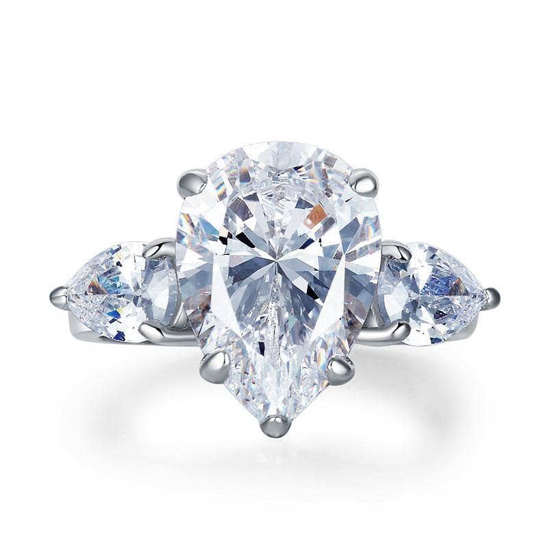 Created Diamond Pear Cut 4 Carat Three-Stone Ring