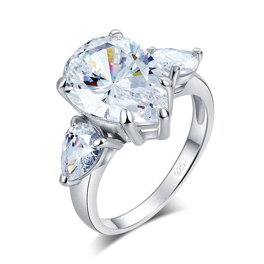 Created Diamond Pear Cut 4 Carat Three-Stone Ring-Black Diamonds New York