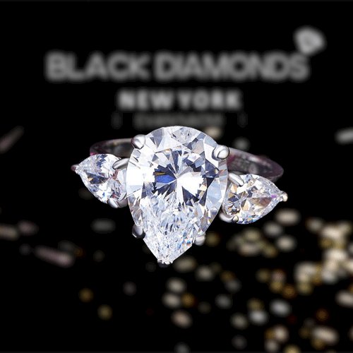 Created Diamond Pear Cut 4 Carat Three-Stone Ring - Black Diamonds New York