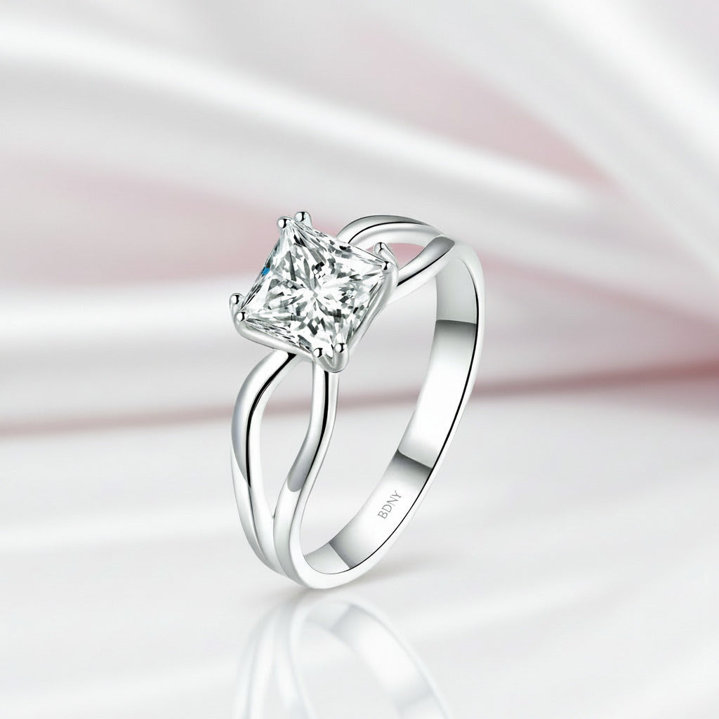 1.0 Ct Princess Cut Diamond Option Split Shank Engagement Ring-Black Diamonds New York