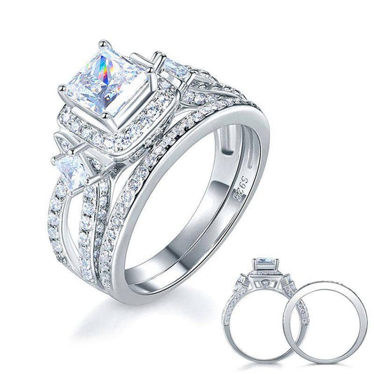 Created Diamond Princess Cut Engagement Ring Set-Black Diamonds New York