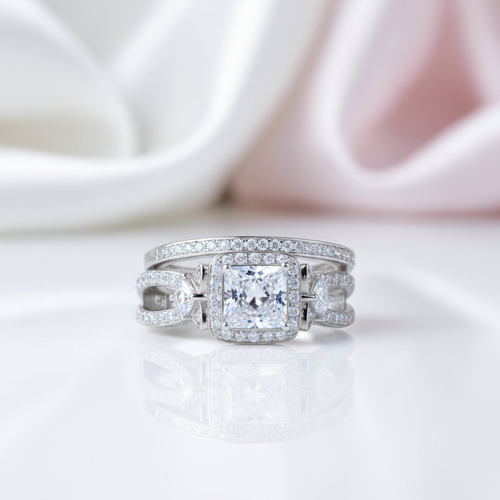 1.0 Ct Princess Cut Diamond Option Split Shank Engagement Ring Set-Black Diamonds New York