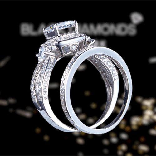 Created Diamond Princess Cut Engagement Ring Set-Black Diamonds New York
