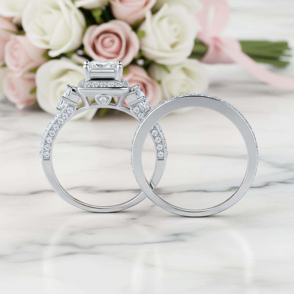 1.0 Ct Princess Cut Diamond Option Split Shank Engagement Ring Set-Black Diamonds New York