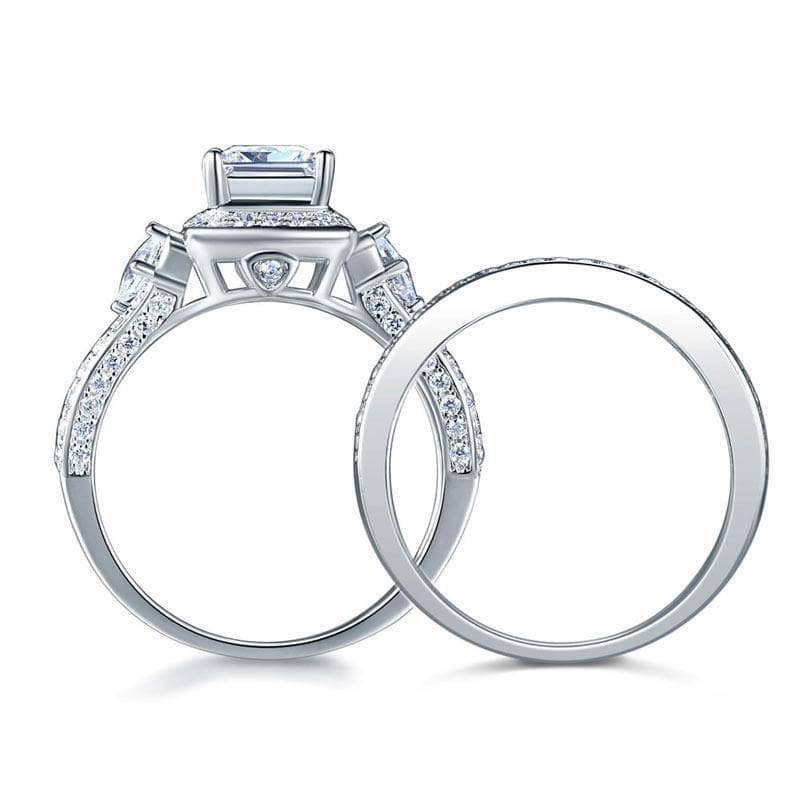 Created Diamond Princess Cut Engagement Ring Set