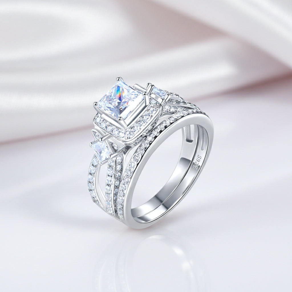 1.0 Ct Princess Cut Diamond Option Split Shank Engagement Ring Set-Black Diamonds New York