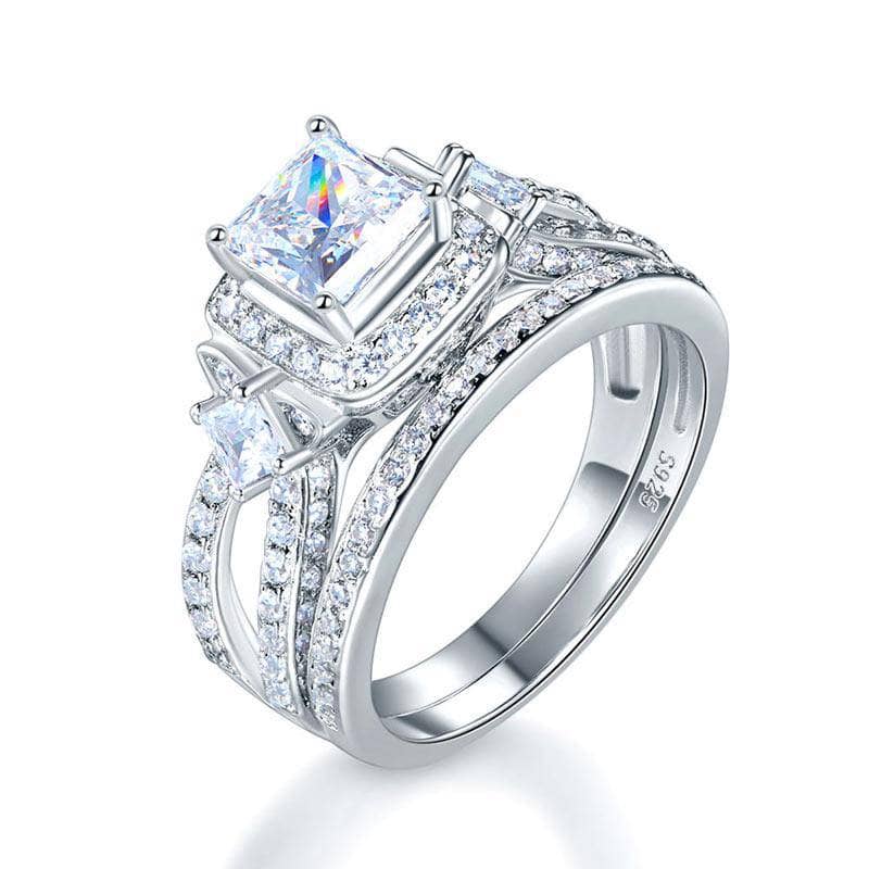 Created Diamond Princess Cut Engagement Ring Set