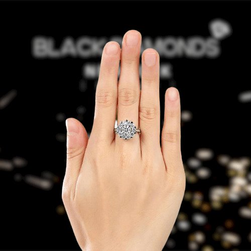 Created Diamond Snowflake Anniversary Ring 1 Ct-Black Diamonds New York