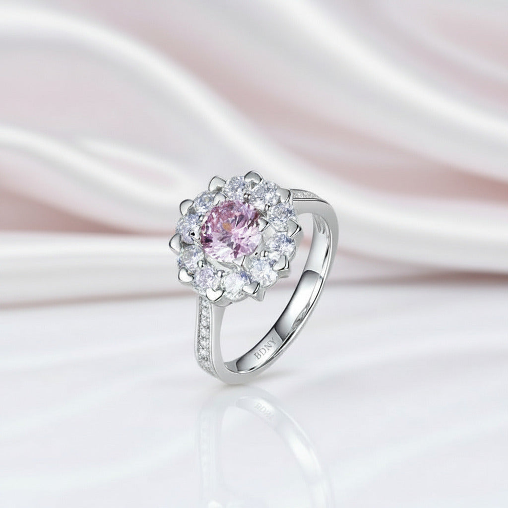 1.0 Ct Fancy Pink Diamond Option Snowflake Anniversary Ring-Black Diamonds New York