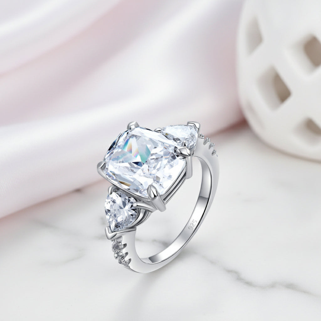 5.0 Ct Cushion Cut Diamond Option Three-Stone Luxury Ring-Black Diamonds New York