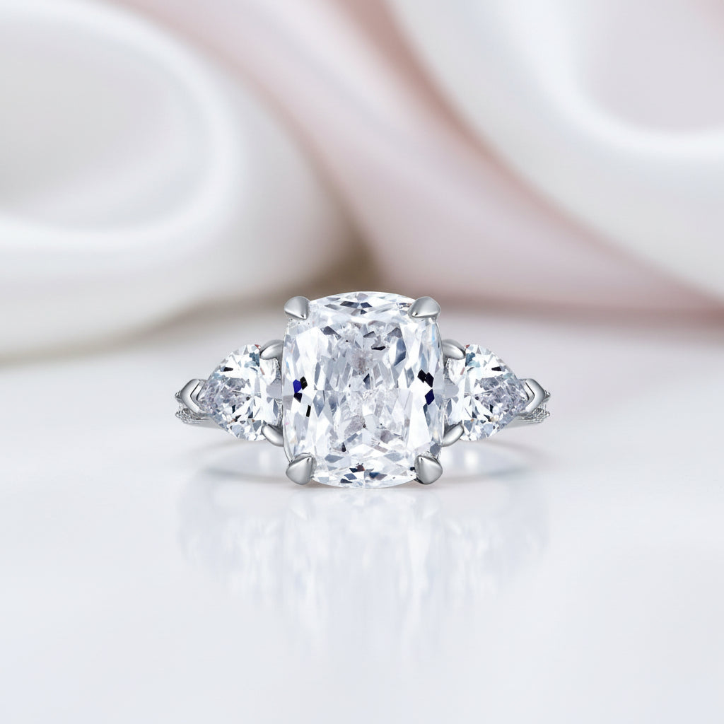 5.0 Ct Cushion Cut Diamond Option Three-Stone Luxury Ring-Black Diamonds New York