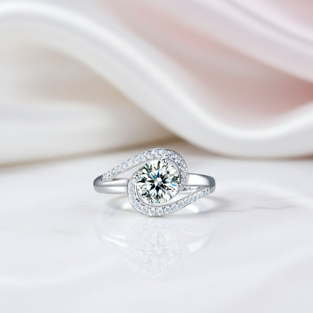 1.25 Ct Round Diamond Option Twist Curl Engagement Ring-Black Diamonds New York