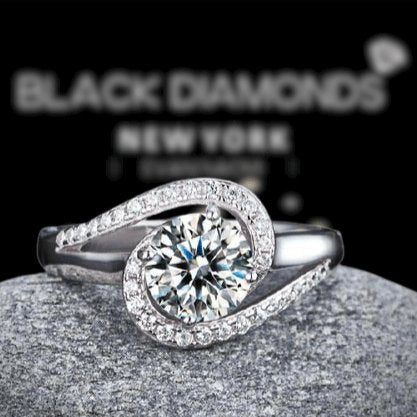 Created Diamond Twist Curl Engagement Ring 1.25 Ct - Black Diamonds New York