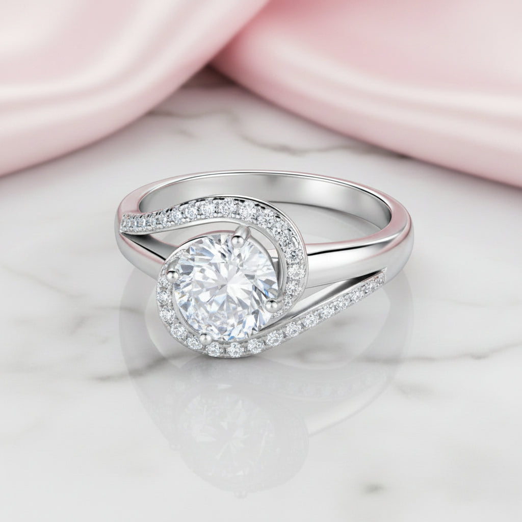 1.25 Ct Round Diamond Option Twist Curl Engagement Ring-Black Diamonds New York