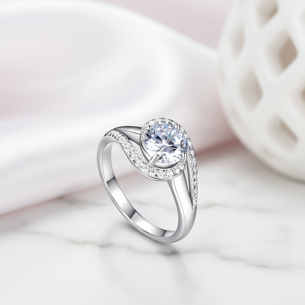 1.25 Ct Round Diamond Option Twist Curl Engagement Ring-Black Diamonds New York