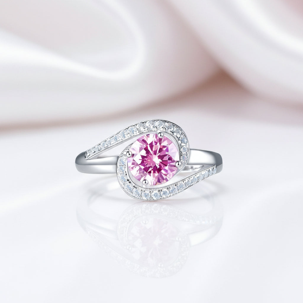 Fancy 1.25 Ct Pink Diamond Option Twist Curl Engagement Ring-Black Diamonds New York