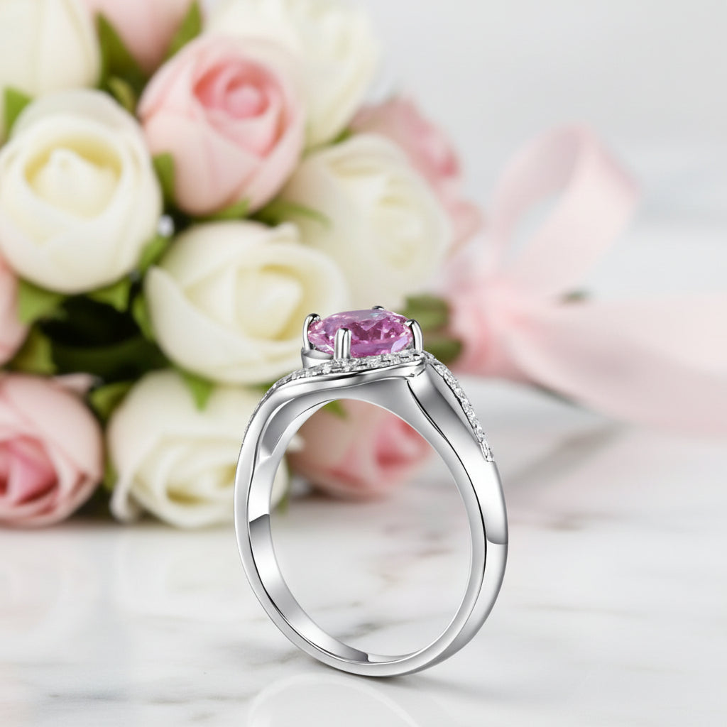 Fancy 1.25 Ct Pink Diamond Option Twist Curl Engagement Ring-Black Diamonds New York