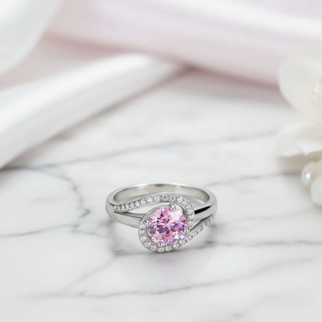 Fancy 1.25 Ct Pink Diamond Option Twist Curl Engagement Ring-Black Diamonds New York