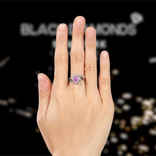 Created Diamond Twist Curl Engagement Ring 1.25 Ct Fancy Pink-Black Diamonds New York