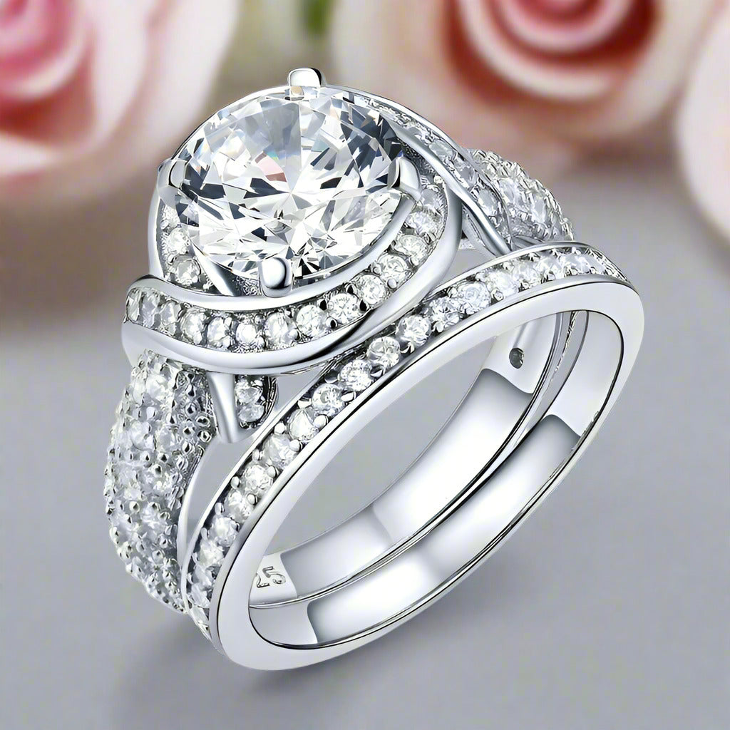 Luxury Round Diamond Vintage Anniversary Ring Set-Black Diamonds New York