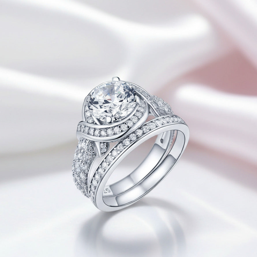Luxury Round Diamond Option Vintage Anniversary Ring Set-Black Diamonds New York