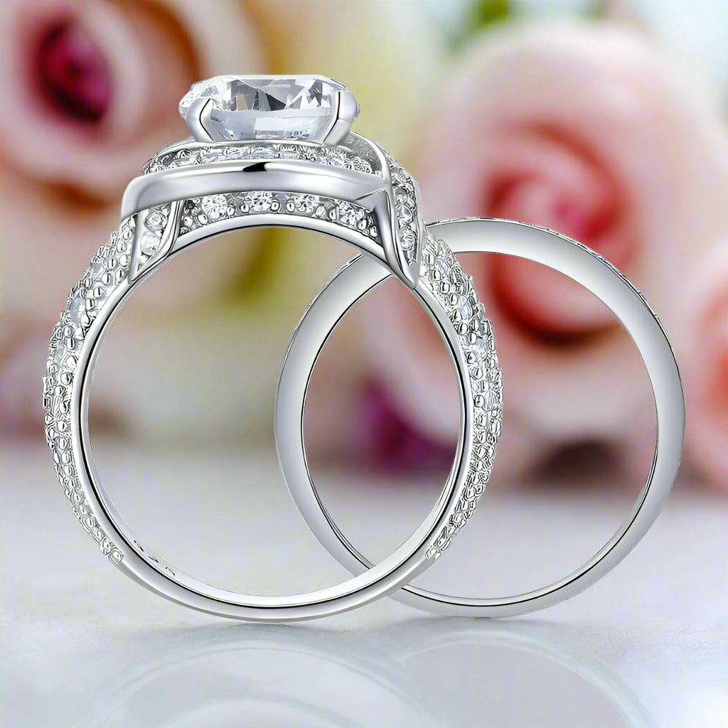 Luxury Round Diamond Vintage Anniversary Ring Set-Black Diamonds New York