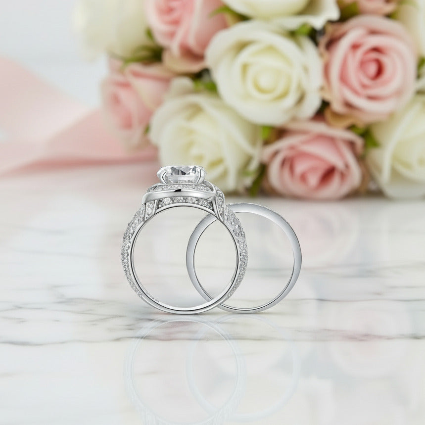 Luxury Round Diamond Option Vintage Anniversary Ring Set-Black Diamonds New York