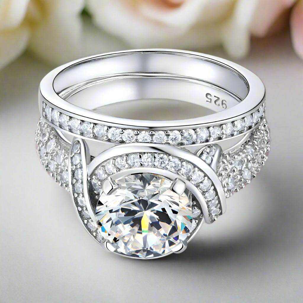 Luxury Round Diamond Vintage Anniversary Ring Set-Black Diamonds New York