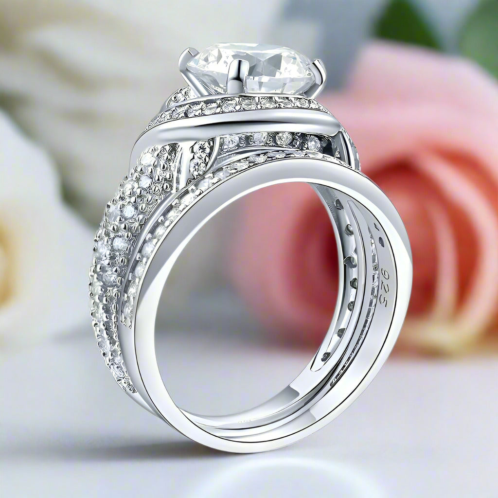 Luxury Round Diamond Vintage Anniversary Ring Set-Black Diamonds New York