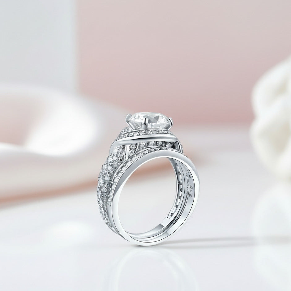 Luxury Round Diamond Option Vintage Anniversary Ring Set-Black Diamonds New York