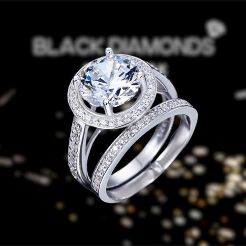 Created Diamond Vintage Luxury Engagement Ring Set 3.5 Ct-Black Diamonds New York