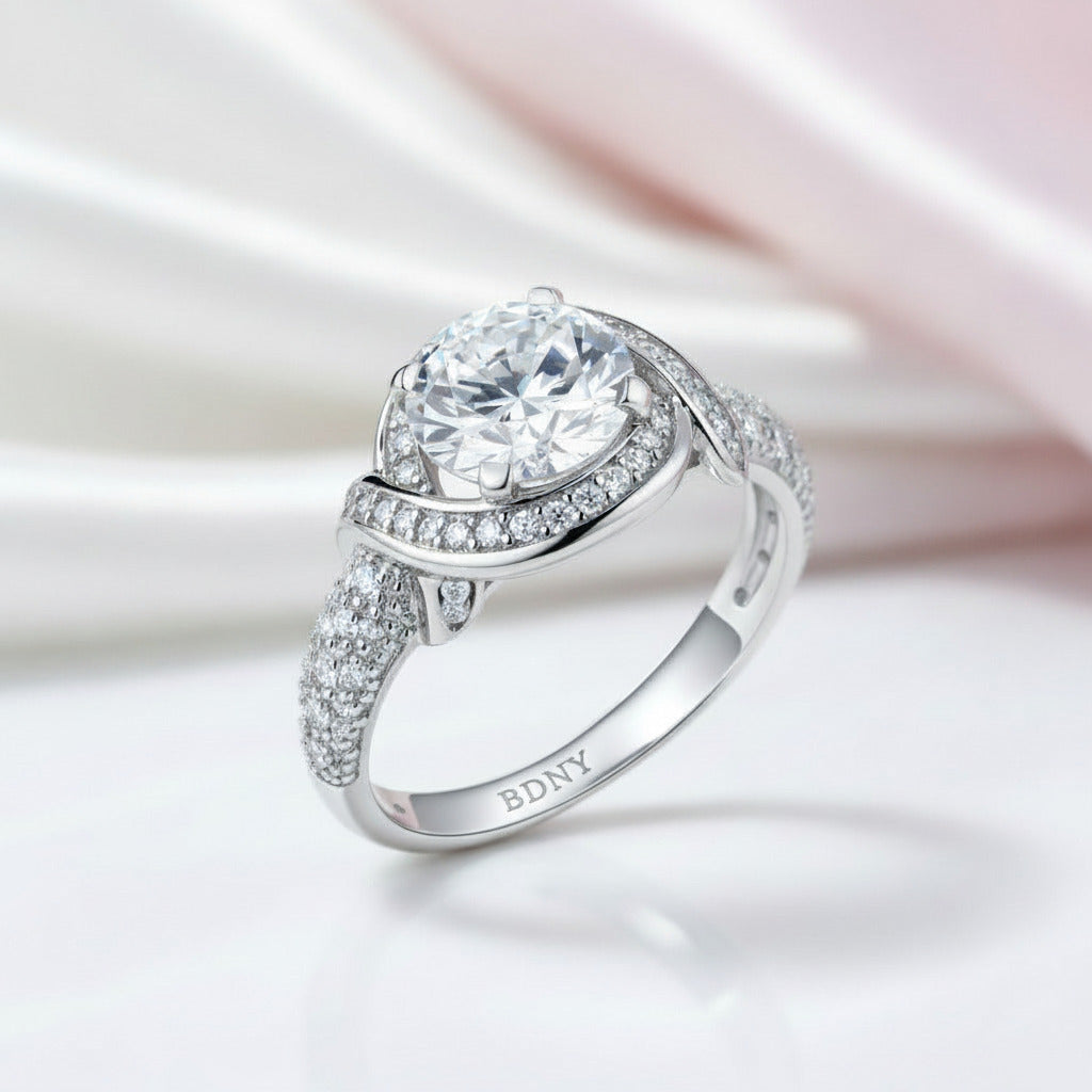 Round Diamond Option Vintage Option Art Deco Twisted Engagement Ring-Black Diamonds New York