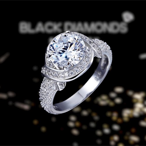 Created Diamond Vintage Style Art Deco Engagement Ring - Black Diamonds New York