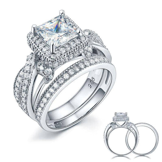 Created Diamond Vintage Style Princess Cut Engagement Ring Set-Black Diamonds New York