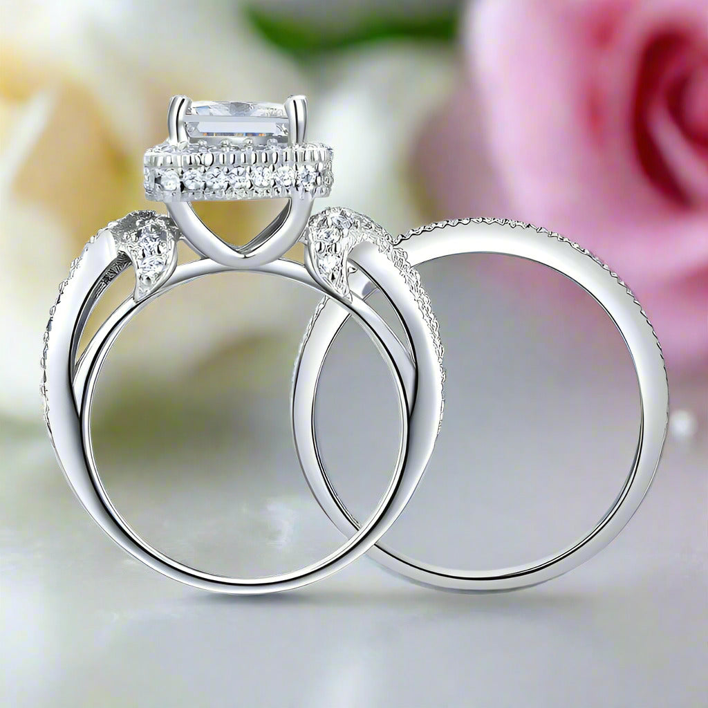 Vintage Style Princess Cut Diamond Engagement Ring Set-Black Diamonds New York