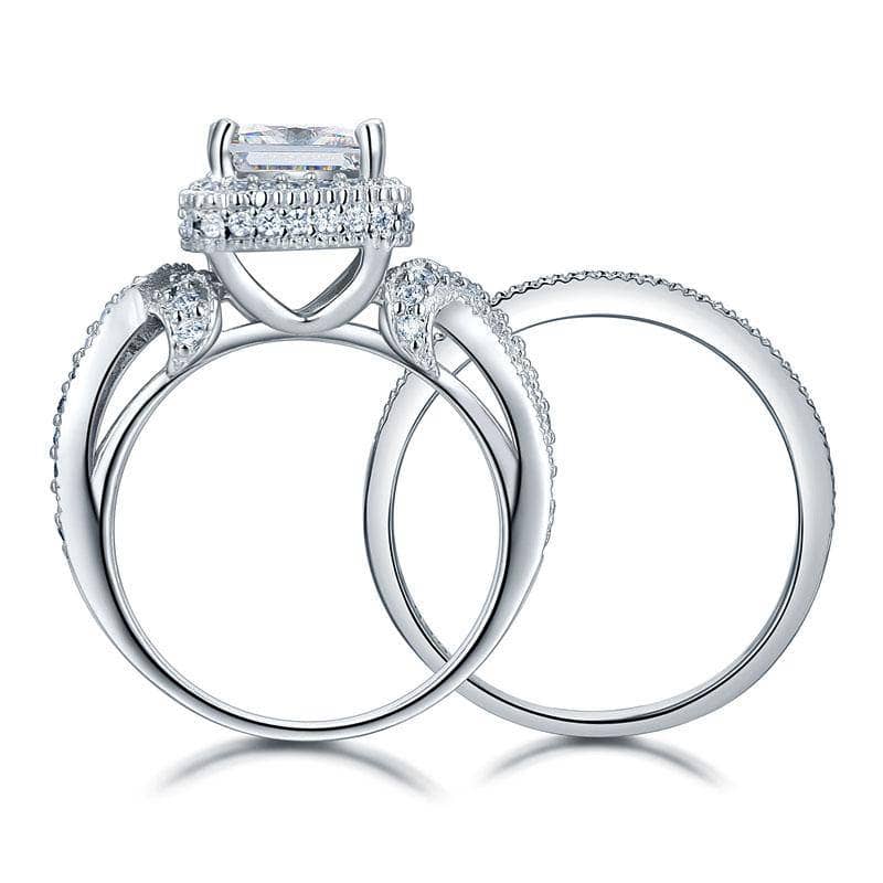 Created Diamond Vintage Style Princess Cut Engagement Ring Set