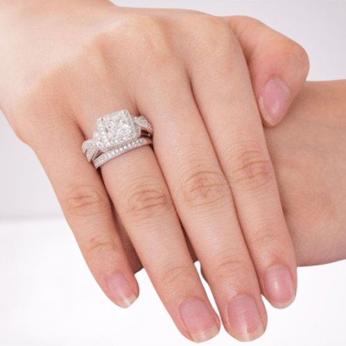 Created Diamond Vintage Style Princess Cut Engagement Ring Set - Black Diamonds New York